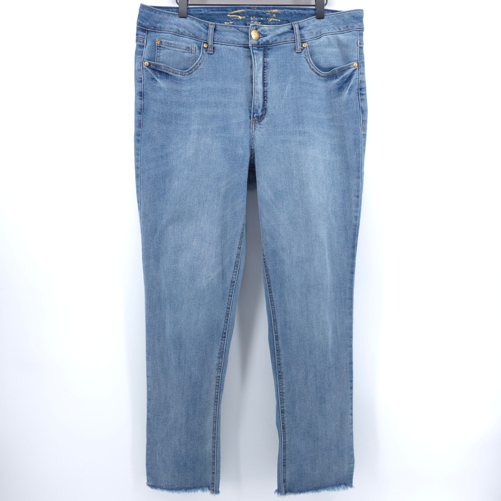 Seven7 Womens Weekend Slim Fit Jean Size 16 Blue Medium Wash Raw Hem Casual